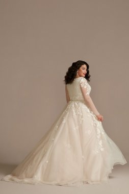 Illusion Long Sleeve Tall Plus Wedding Dress 4XL9LBSWG820