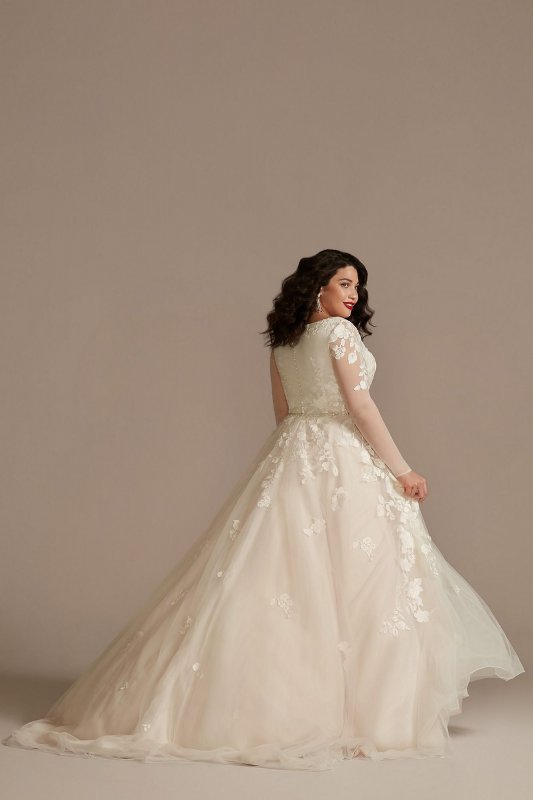 Illusion Long Sleeve Tall Plus Wedding Dress 4XL9LBSWG820