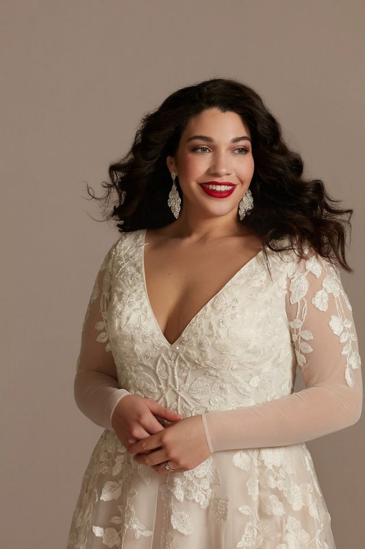 Illusion Long Sleeve Tall Plus Wedding Dress 4XL9LBSWG820