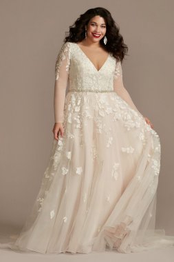Illusion Long Sleeve Tall Plus Wedding Dress 4XL9LBSWG820
