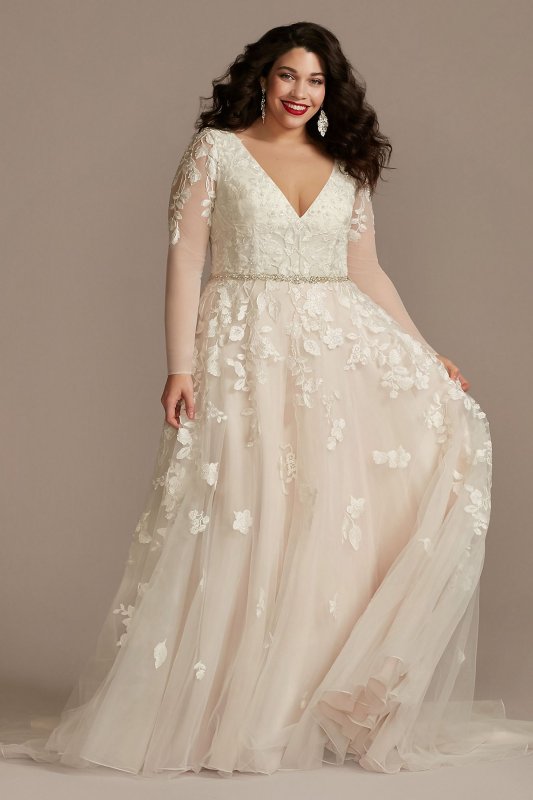 Illusion Long Sleeve Tall Plus Wedding Dress 4XL9LBSWG820