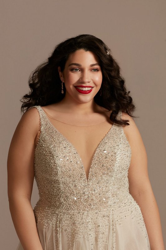 Beaded Illusion Tall Plus Bodysuit Wedding Dress 4XL9MBSWG837