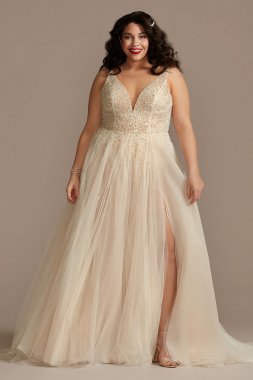 Beaded Illusion Tall Plus Bodysuit Wedding Dress 4XL9MBSWG837