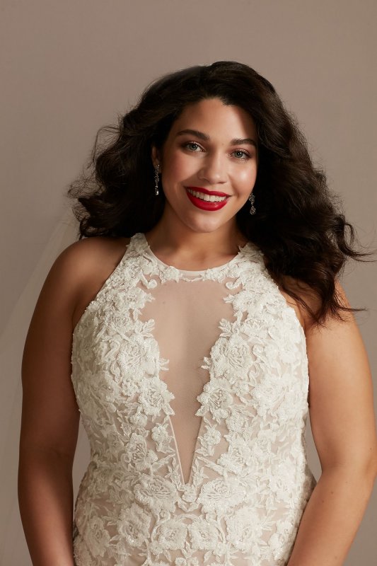 Illusion Keyhole Bodysuit Tall Plus Wedding Dress 4XL9MBSWG843