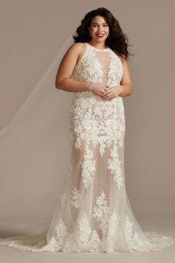 Illusion Keyhole Bodysuit Tall Plus Wedding Dress 4XL9MBSWG843