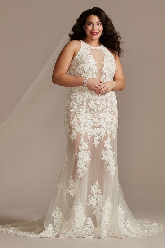 Illusion Keyhole Bodysuit Tall Plus Wedding Dress 4XL9MBSWG843