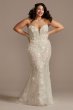 3D Floral Plunge Tall Plus Bodysuit Wedding Dress 4XL9MBSWG885