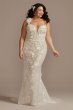 3D Floral Plunge Tall Plus Bodysuit Wedding Dress 4XL9MBSWG885