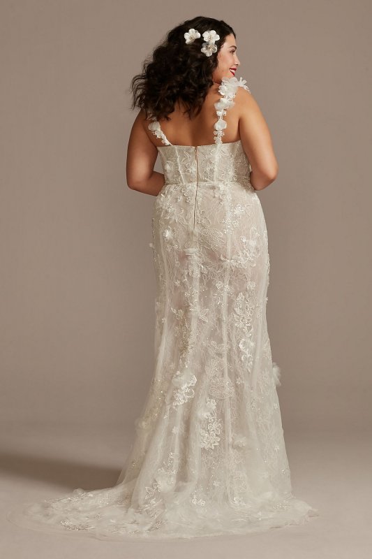 3D Floral Plunge Tall Plus Bodysuit Wedding Dress 4XL9MBSWG885
