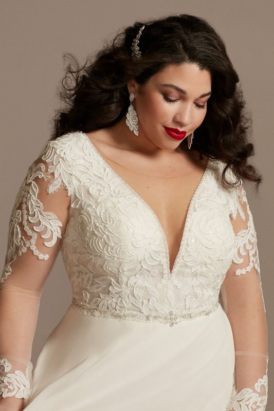 Long Sleeve Lace Applique Tall Plus Wedding Dress 4XL9SLLBSWG842
