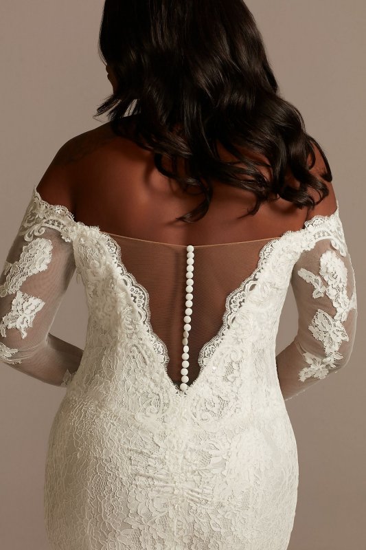 Long Sleeve Plunging Tall Plus Lace Wedding Dress 4XL9SLSWG855