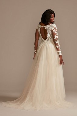Long Sleeve Lace Appliqued Tall Plus Wedding Dress 4XL9SLSWG862