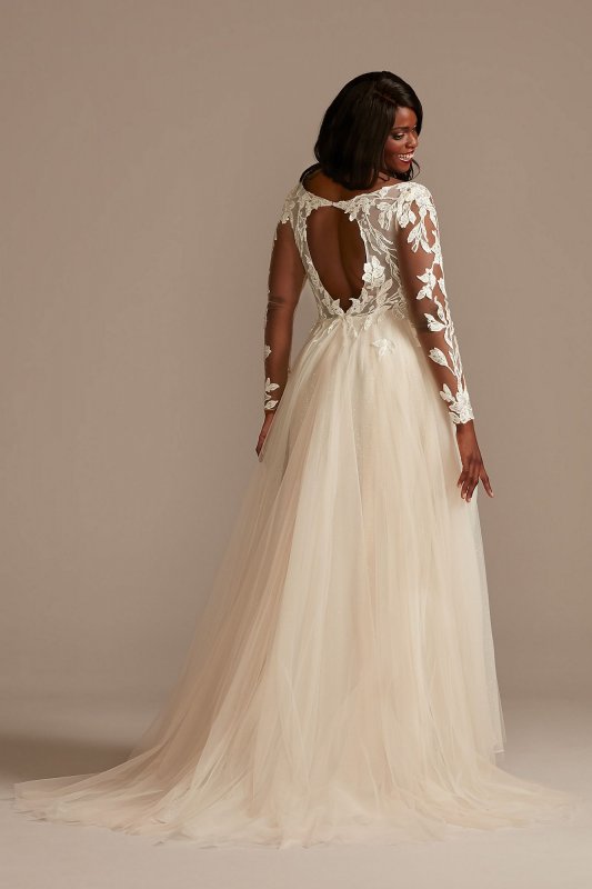 Long Sleeve Lace Appliqued Tall Plus Wedding Dress 4XL9SLSWG862