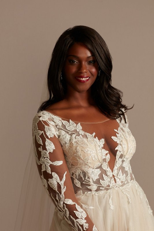 Long Sleeve Lace Appliqued Tall Plus Wedding Dress 4XL9SLSWG862