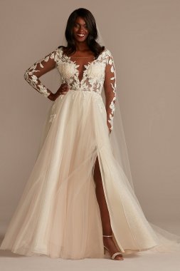 Long Sleeve Lace Appliqued Tall Plus Wedding Dress 4XL9SLSWG862