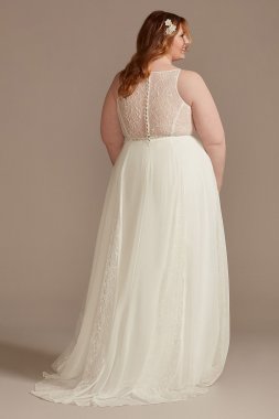 Sheer High Neck Lace Godet Tall Plus Wedding Dress 4XL9WG4021