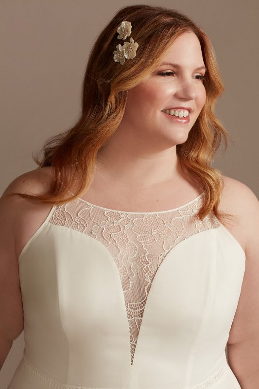 Sheer High Neck Lace Godet Tall Plus Wedding Dress 4XL9WG4021