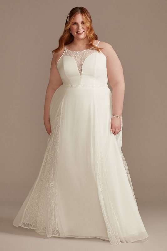 Sheer High Neck Lace Godet Tall Plus Wedding Dress 4XL9WG4021