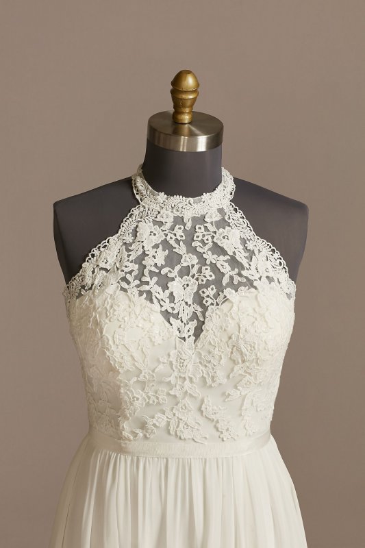 High Neck Illusion Chiffon Tall Plus Wedding Dress 4XL9WG4032