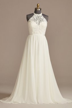 High Neck Illusion Chiffon Tall Plus Wedding Dress 4XL9WG4032