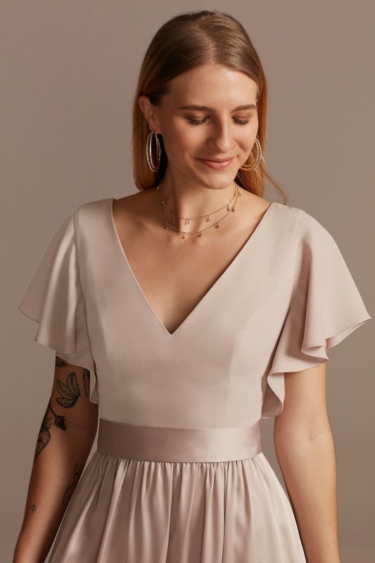Flutter Sleeve Charmeuse Tall Bridesmaid Dress Bridal 4XLF20347