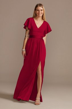 Flutter Sleeve Charmeuse Tall Bridesmaid Dress Bridal 4XLF20347