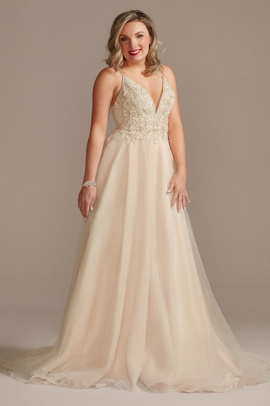 Spaghetti Strap Beaded Organza Tall Wedding Dress 4XLLBSWG784