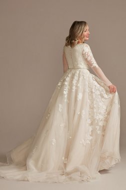 Illusion Long Sleeve Plunge Tall Wedding Dress 4XLLBSWG820