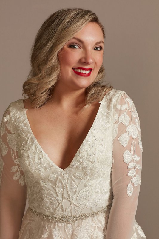 Illusion Long Sleeve Plunge Tall Wedding Dress 4XLLBSWG820