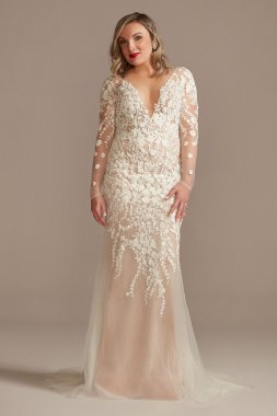 Long Sleeve Illusion Bodysuit Tall Wedding Dress 4XLLSSWG851