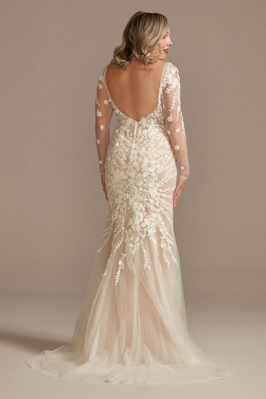 Long Sleeve Illusion Bodysuit Tall Wedding Dress 4XLLSSWG851