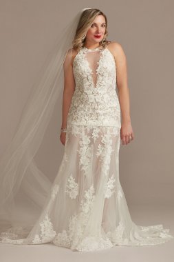 Illusion Keyhole Bodysuit Tall Wedding Dress 4XLMBSWG843