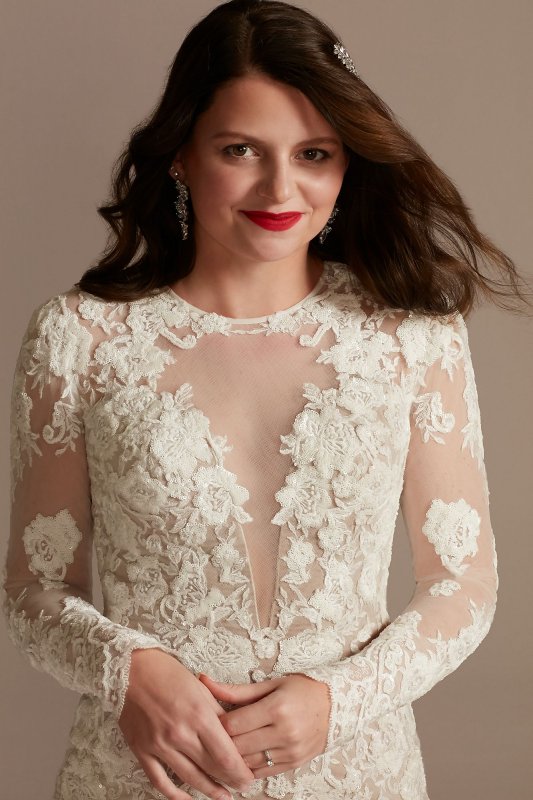 Long Sleeve Sequin Floral Tall Wedding Dress 4XLSLSWG843