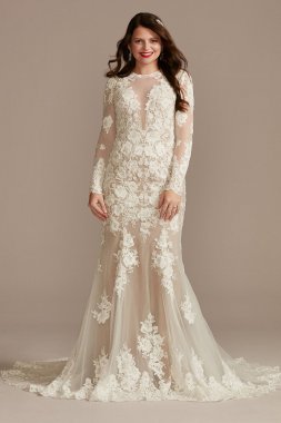 Long Sleeve Sequin Floral Tall Wedding Dress 4XLSLSWG843