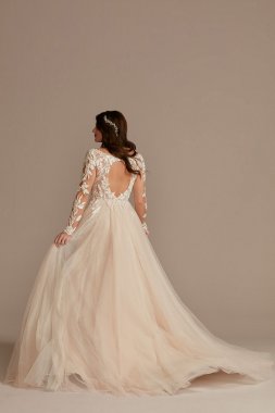 Long Sleeve Lace Appliqued Tall Wedding Dress 4XLSLSWG862