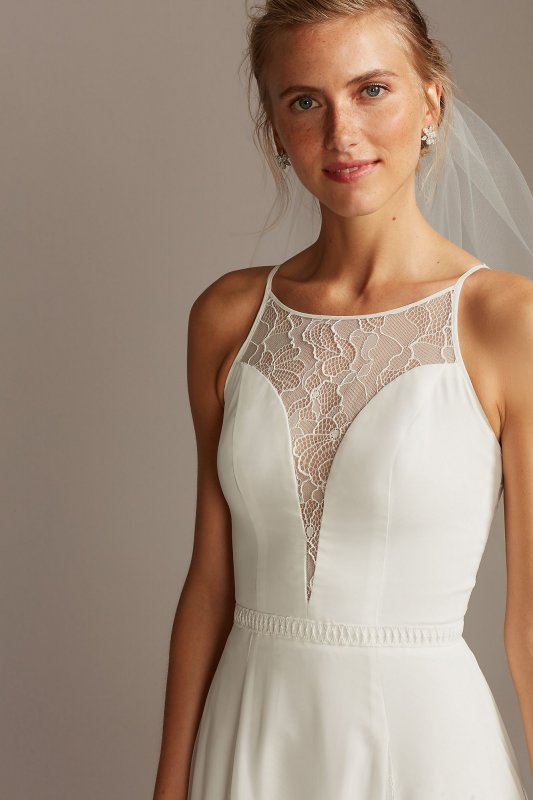 Illusion High Neck Lace Godets Tall Wedding Dress 4XLWG4021