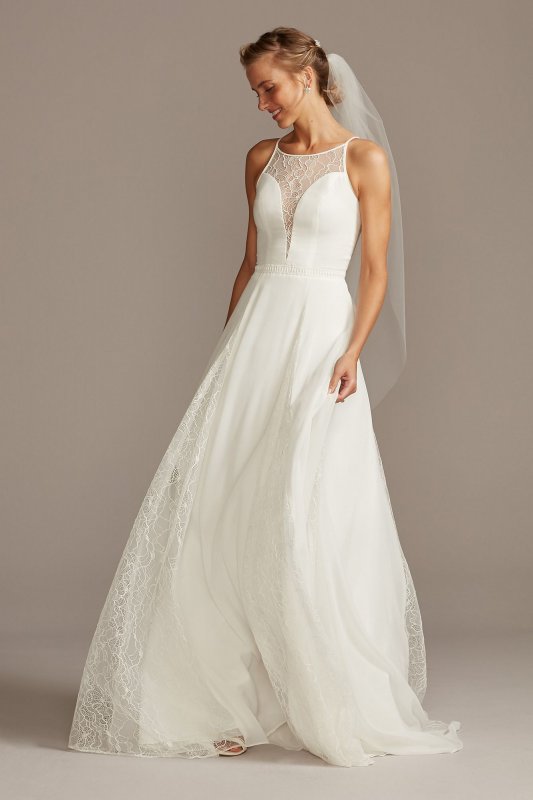 Illusion High Neck Lace Godets Tall Wedding Dress 4XLWG4021