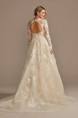 Lace Illusion Long Sleeve Petite Wedding Dress 7SLCWG833