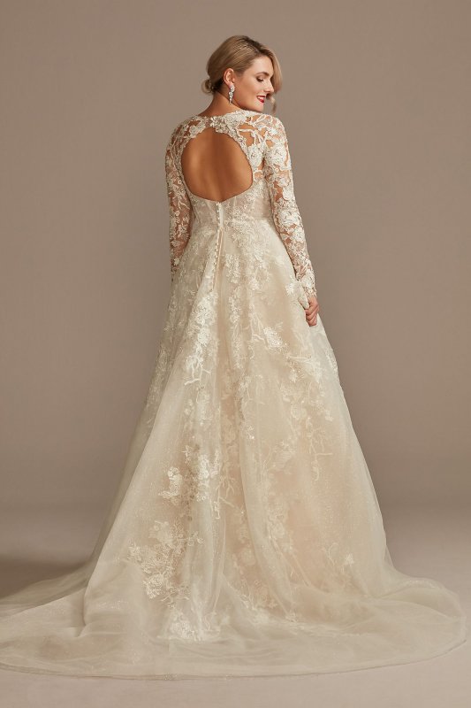 Lace Illusion Long Sleeve Petite Wedding Dress 7SLCWG833