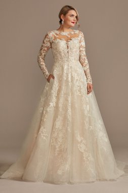 Lace Illusion Long Sleeve Petite Wedding Dress 7SLCWG833