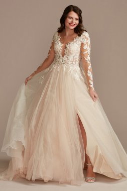 Long Sleeve Lace Appliqued Petite Wedding Dress 7SLSWG862