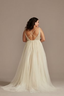 Plunging-V Illusion Beaded Plus Size Wedding Dress 9LBSWG837