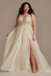 Plunging-V Illusion Beaded Plus Size Wedding Dress 9LBSWG837