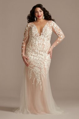 Long Sleeve Bodysuit Plus Size Wedding Dress 9LSSWG851