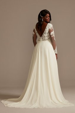 Floral Open Back Bodysuit Plus Size Wedding Dress 9MBSWG841