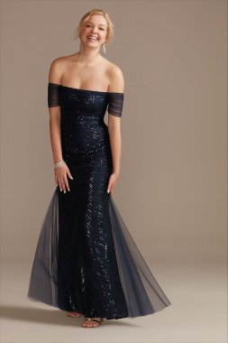 Sequin Off the Shoulder Sheath Dress D40NY007
