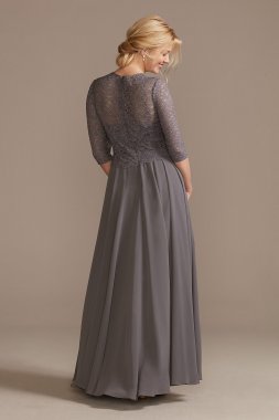 High Neck Lace Three-Fourth Sleeve A-Line Dress D40NY013V2