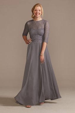 High Neck Lace Three-Fourth Sleeve A-Line Dress D40NY013V2