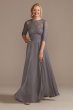 High Neck Lace Three-Fourth Sleeve A-Line Dress D40NY013V2