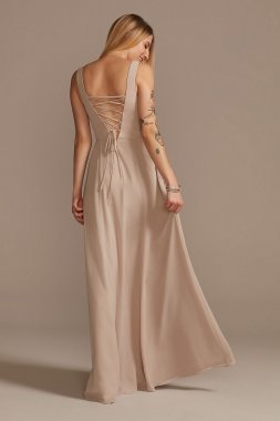 Squared Tank Lace Up Chiffon Bridesmaid Dress Bridal F20328